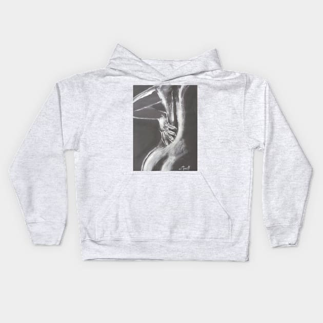 Black And White Sinuous Back - Female Nude Kids Hoodie by CarmenT